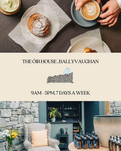 The Óir House Ballyvaughan, open 9am - 5pm 7 days a week. Offering Moss Boss Tonic, seasonal and local food, Irish roasted coffee and lots more